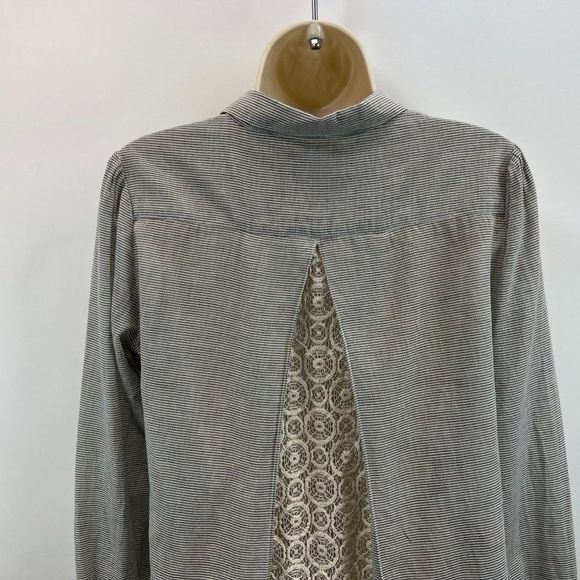 Birds of Paradis Trovata Womens Sz S Cotton Striped Lace Blouse - Picture 6 of 8